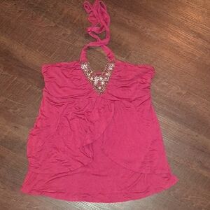 Wet Seal Fuchsia Halter Top with Beaded Detail